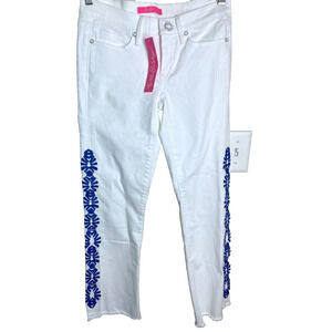 Lilly Pulitzer Jeans Womens 0 Embroidered South Ocean Crop Flare White Floral